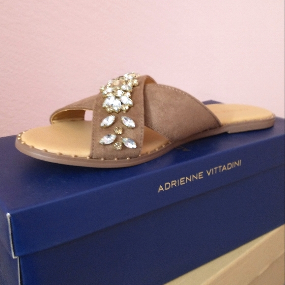 Faux Suede Bejeweled Slip-On Sandals by Adrienne Vittadini (Size 7.5/EU … - Picture 3 of 6